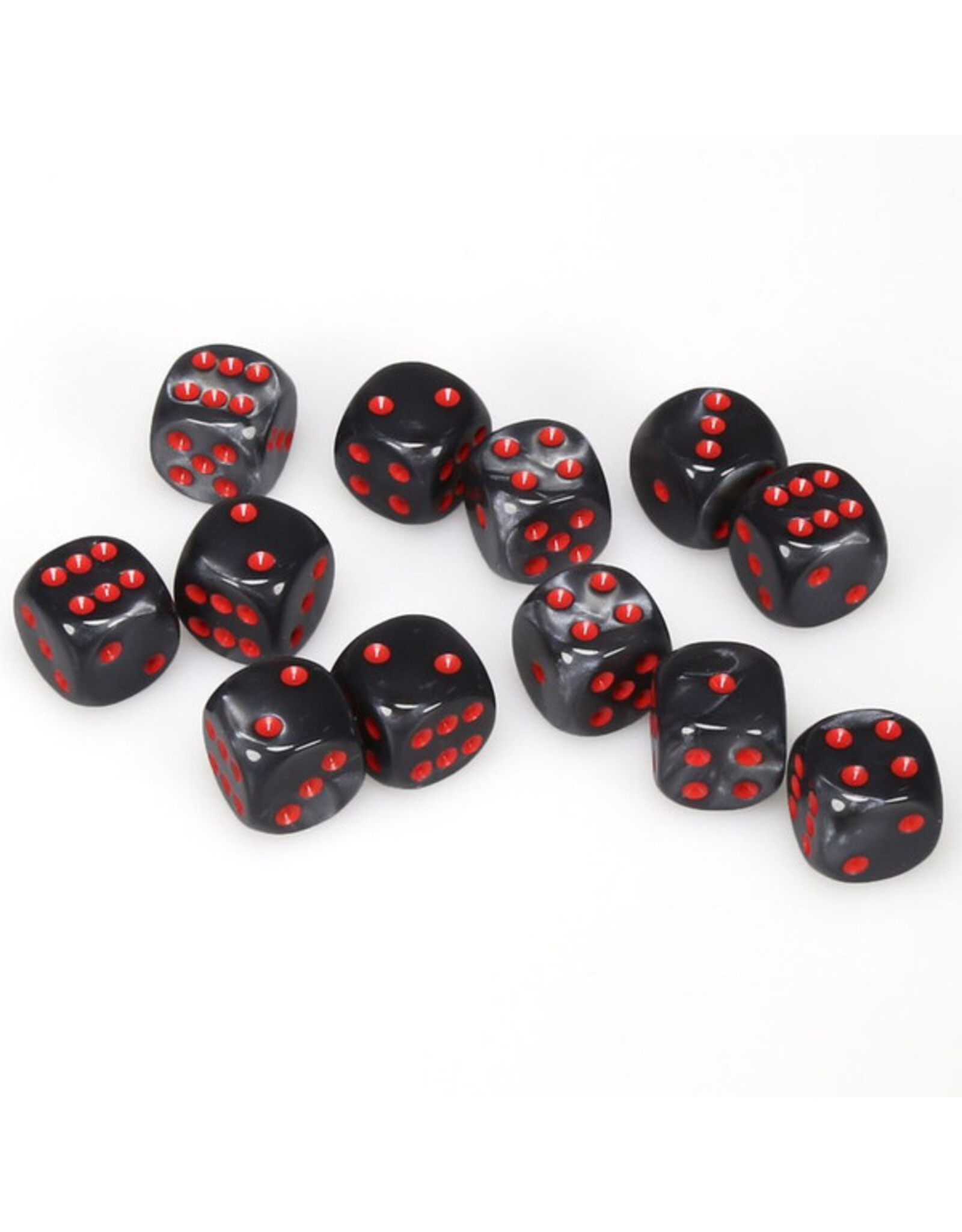 Chessex d6 Cube 16mm Velvet Black with Red (12)