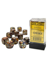 Chessex d6 Cube 16mm Lustrous Gold with Silver (12)