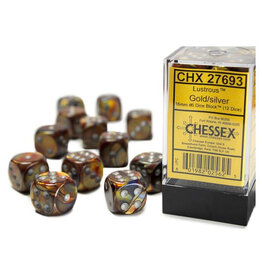 Chessex d6 Cube 16mm Lustrous Gold with Silver (12)