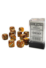 Chessex d6 Cube 16mm Glitter Gold with Silver (12)