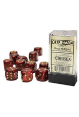 Chessex d6 Cube 16mm Glitter Ruby with Gold (12)
