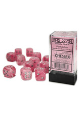Chessex d6 Cube 16mm Ghostly Glow Pink with Silver (12)