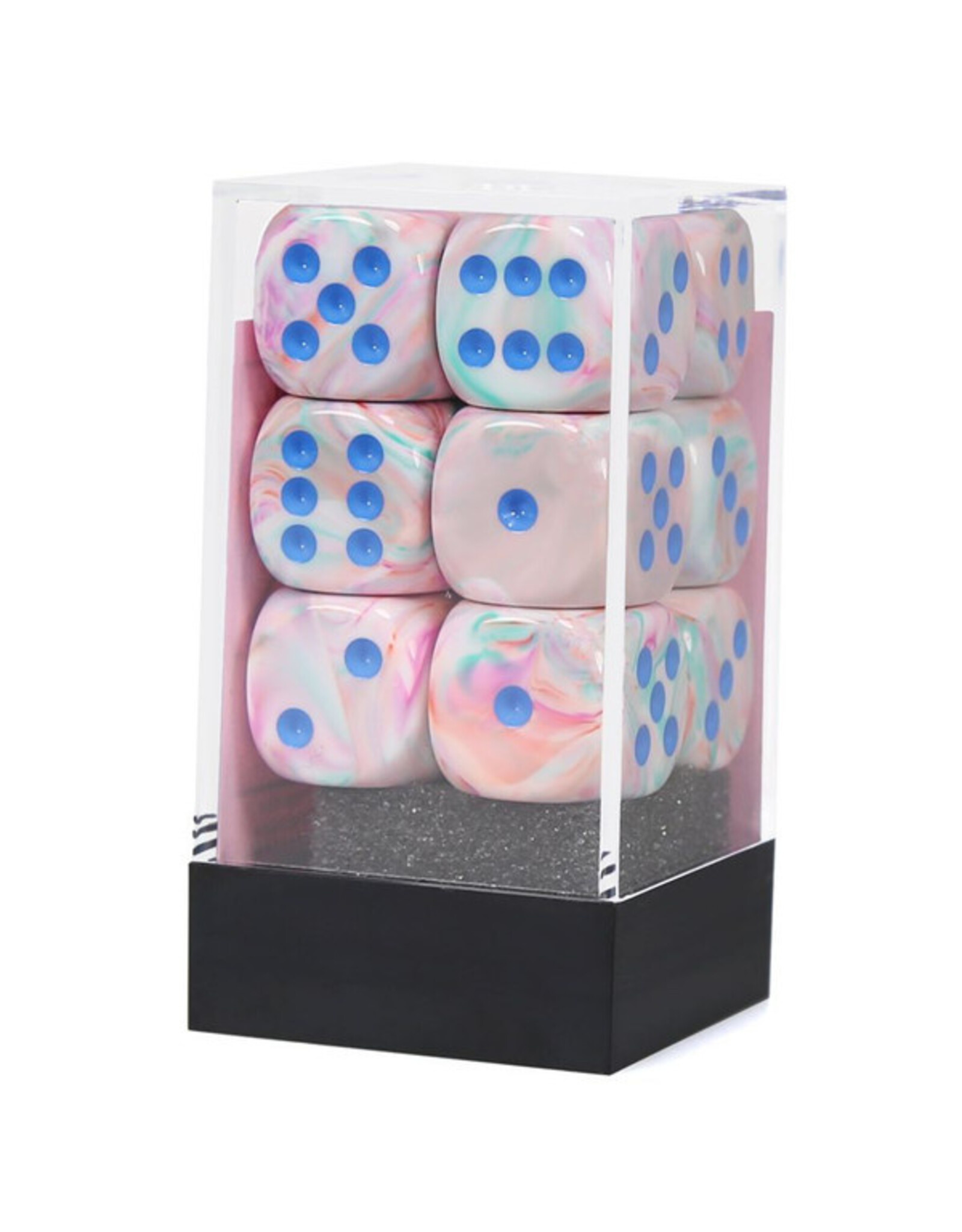 Chessex d6 Cube 16mm Festive Pop-Art with Blue (12)