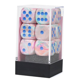 Chessex d6 Cube 16mm Festive Pop-Art with Blue (12)