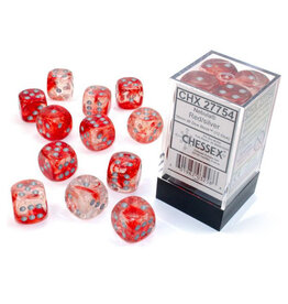 Chessex d6 Cube 16mm Luminary Nebula Red with Silver (12)