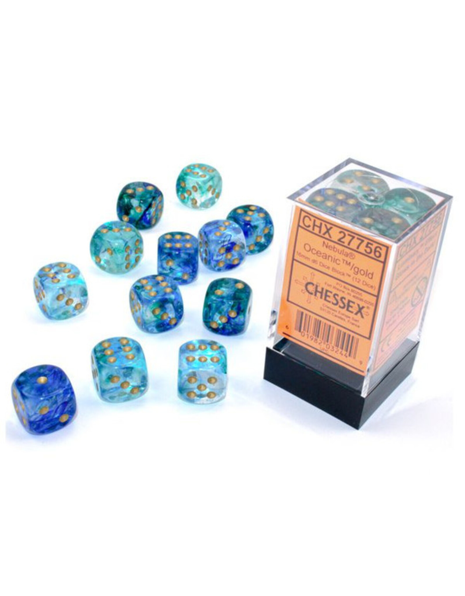 Chessex d6 Cube 16mm Luminary Nebula Oceanic with Gold (12)