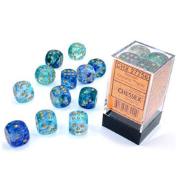 Chessex d6 Cube 16mm Luminary Nebula Oceanic with Gold (12)