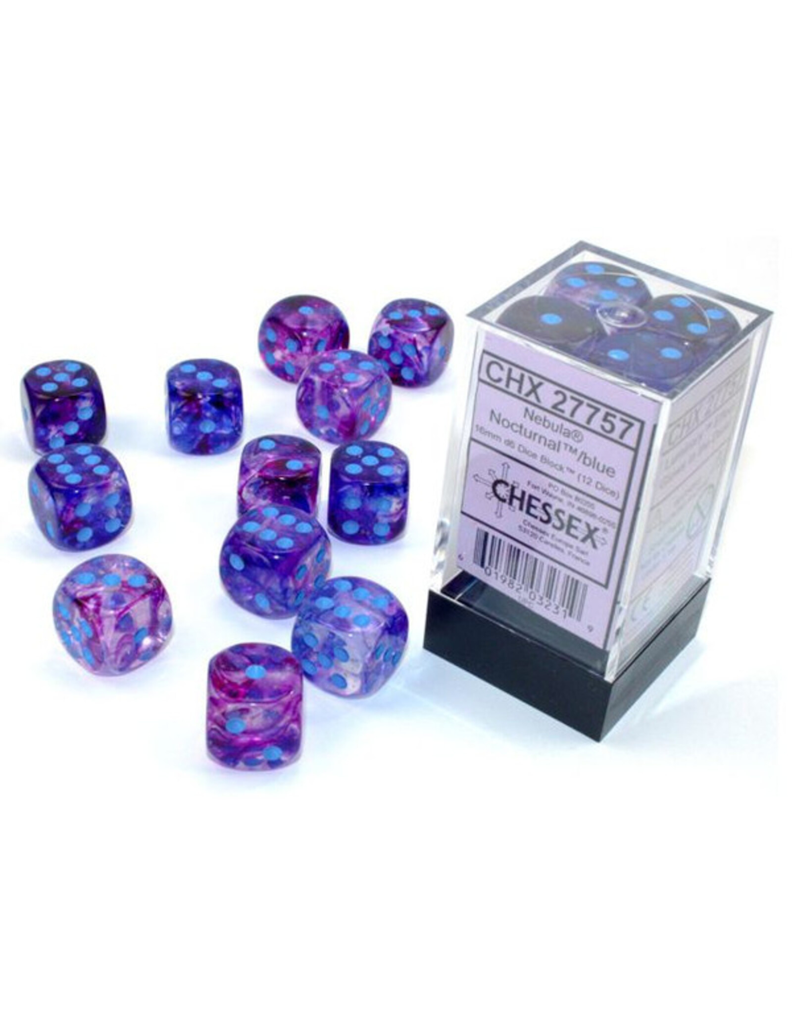 Chessex d6 Cube 16mm Luminary Nebula Nocturnal with Blue (12)