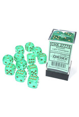 Chessex d6 Cube 16mm Borealis Luminary Light Green with Gold (12)