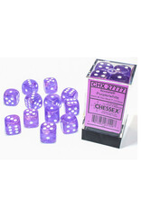 Chessex d6 Cube 16mm Borealis Luminary Purple with White (12)