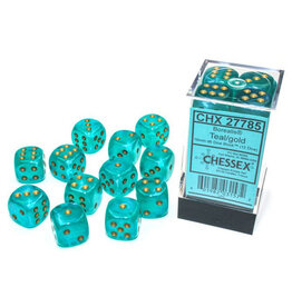 Chessex d6 Cube 16mm Borealis Luminary Teal with Gold (12)