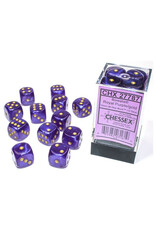 Chessex d6 Cube 16mm Borealis Luminary Royal Purple with Gold (12)