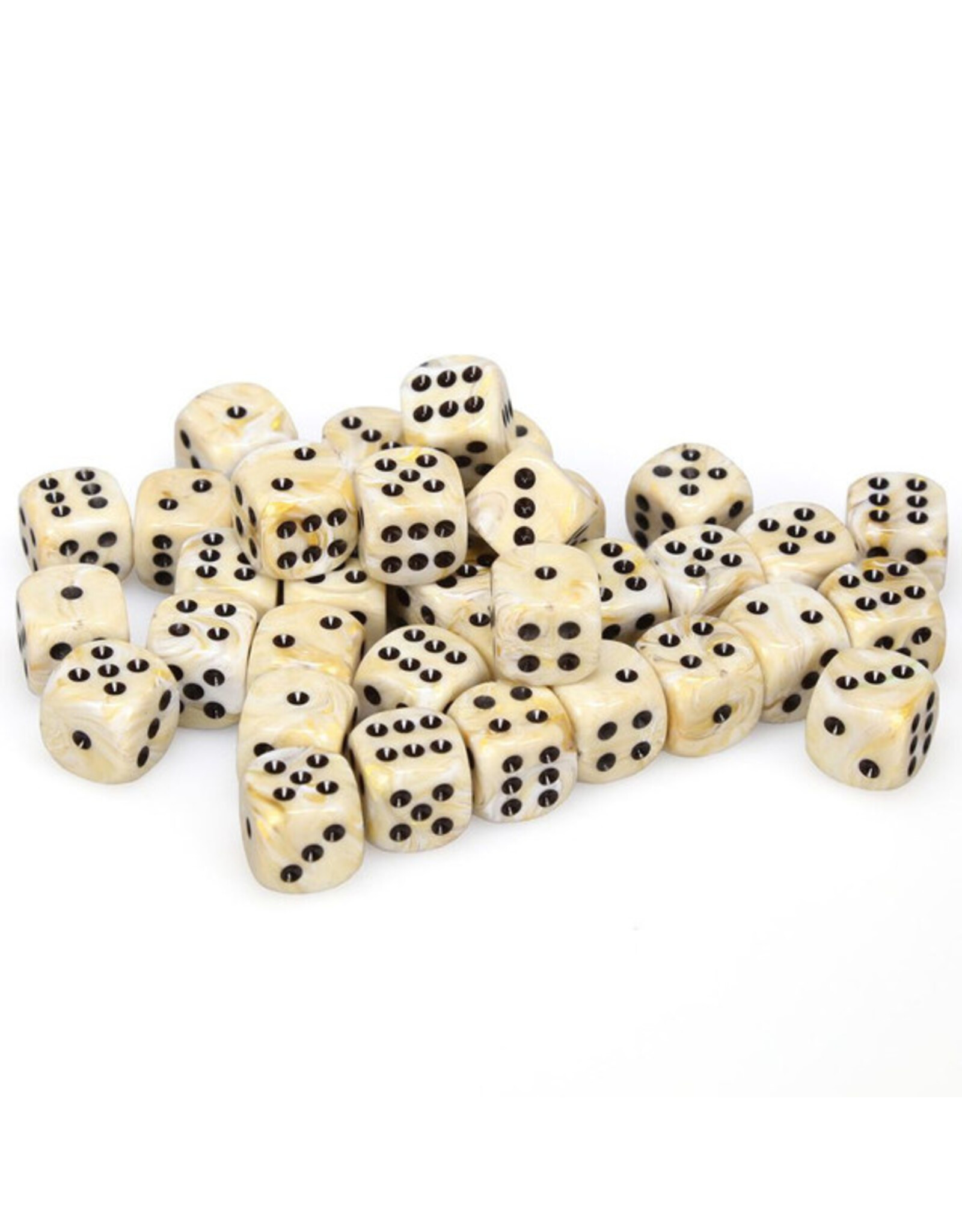 Chessex d6 Cube 12mm Marble Ivory with Black (36)
