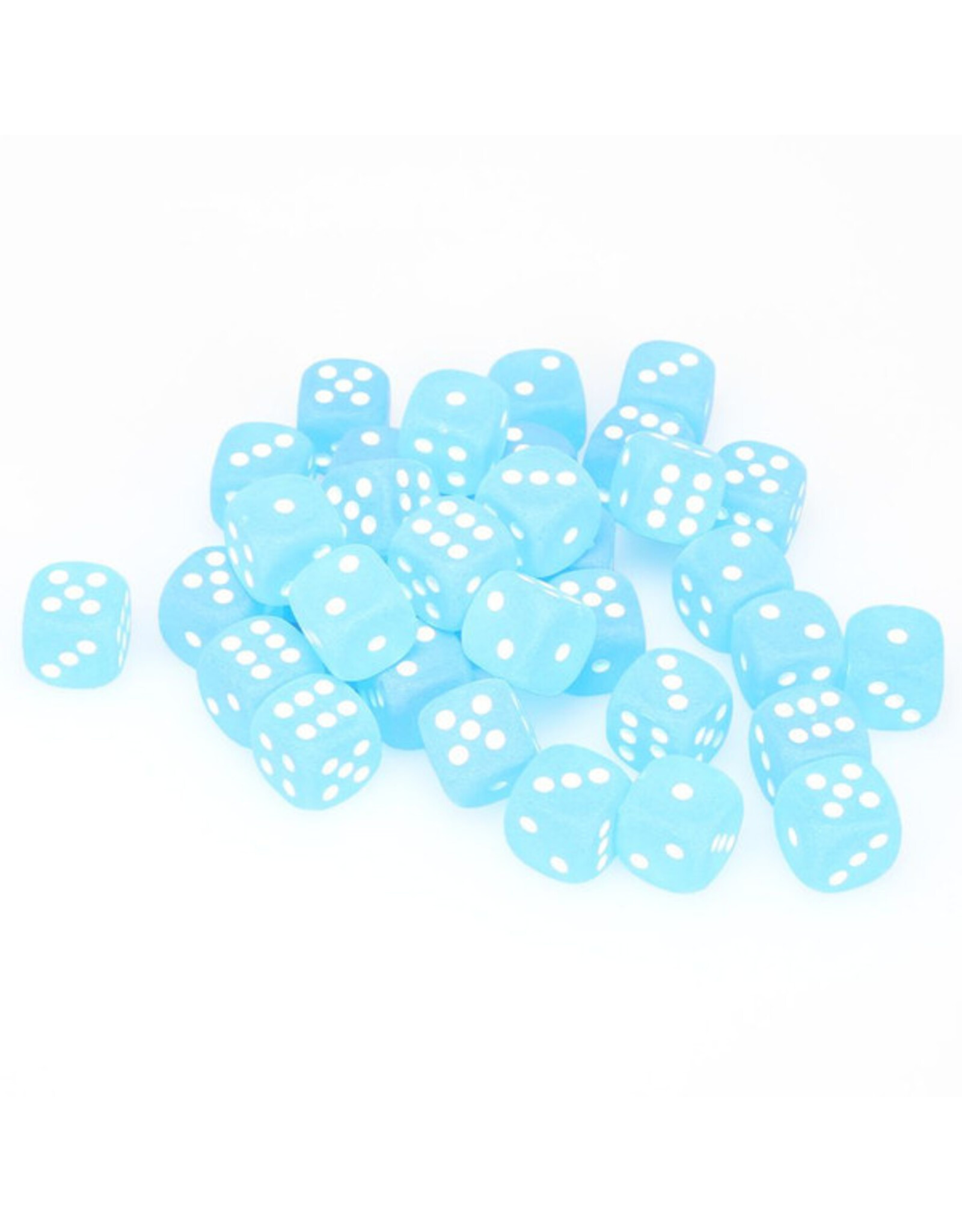 Chessex d6 Cube 12mm Frosted Caribbean Blue with White (36)