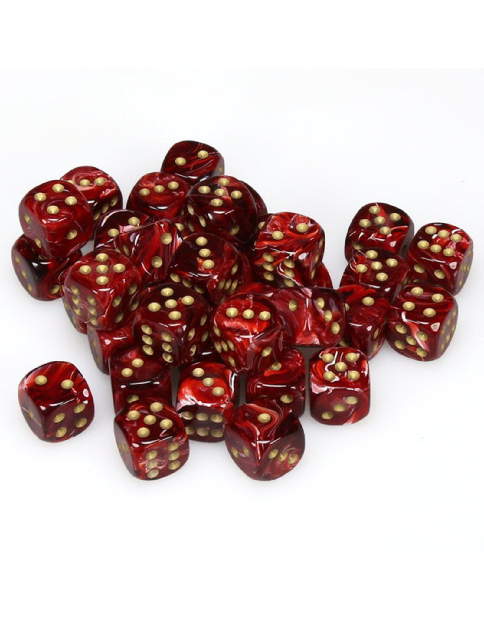 Chessex d6 Cube 12mm Vortex Burgandy with Gold (36)