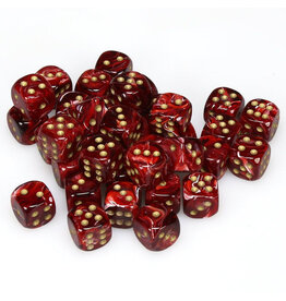 Chessex d6 Cube 12mm Vortex Burgandy with Gold (36)