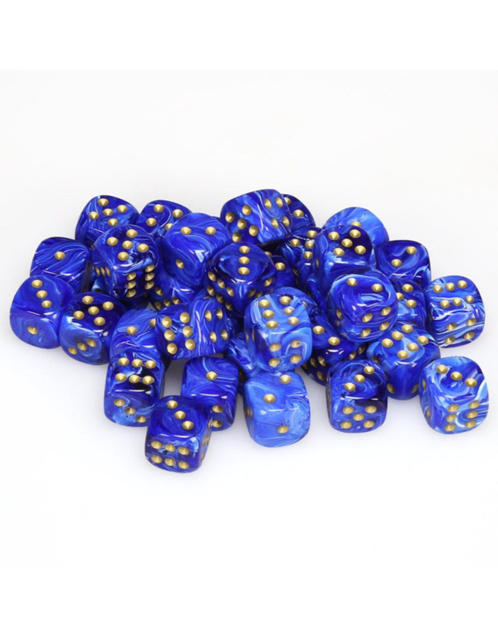 Chessex d6 Cube 12mm Vortex Blue with Gold (36)