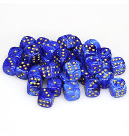 Chessex d6 Cube 12mm Vortex Blue with Gold (36)