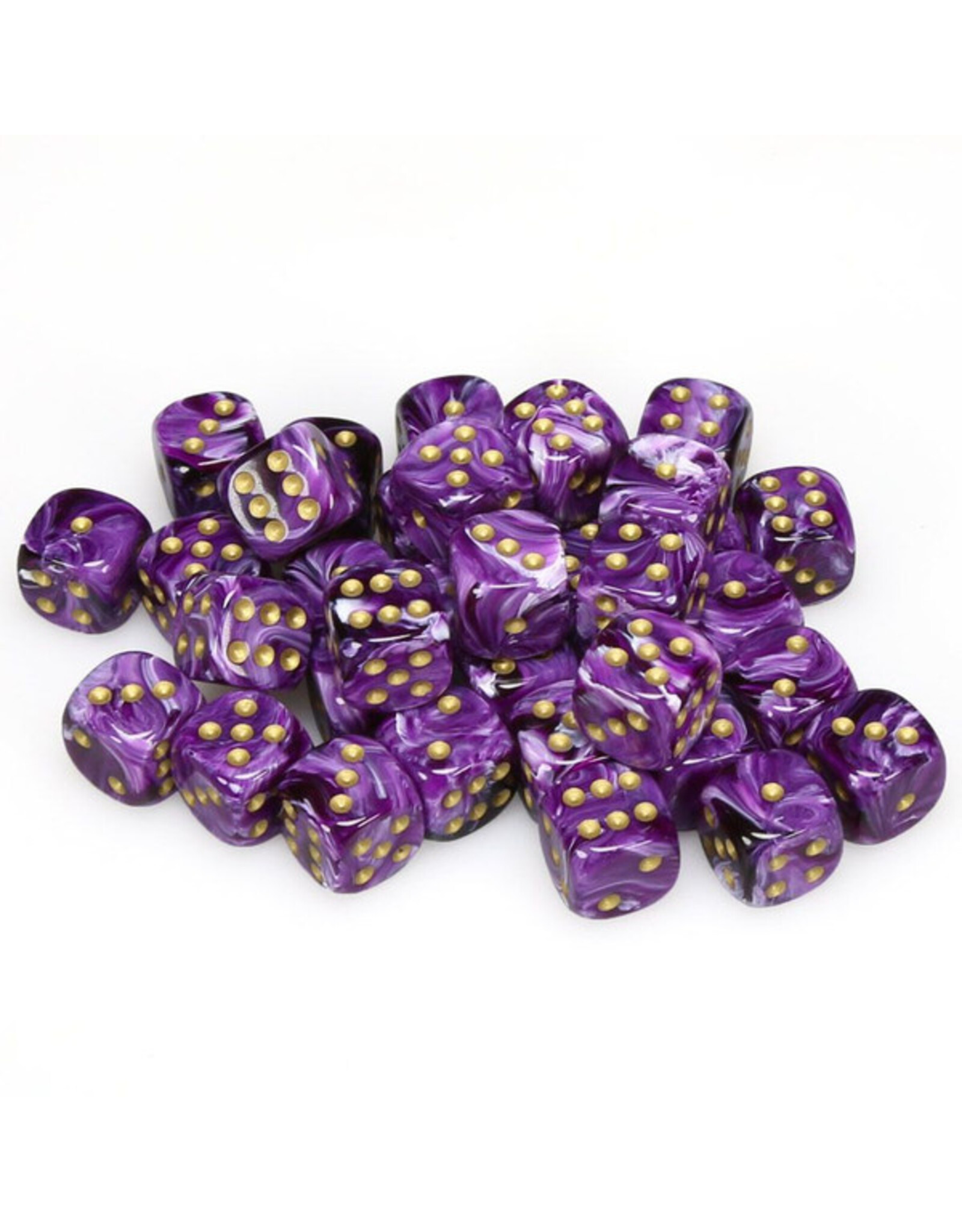 Chessex d6 Cube 12mm Vortex Purple with Gold (36)