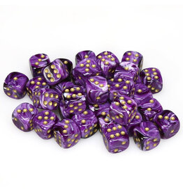 Chessex d6 Cube 12mm Vortex Purple with Gold (36)