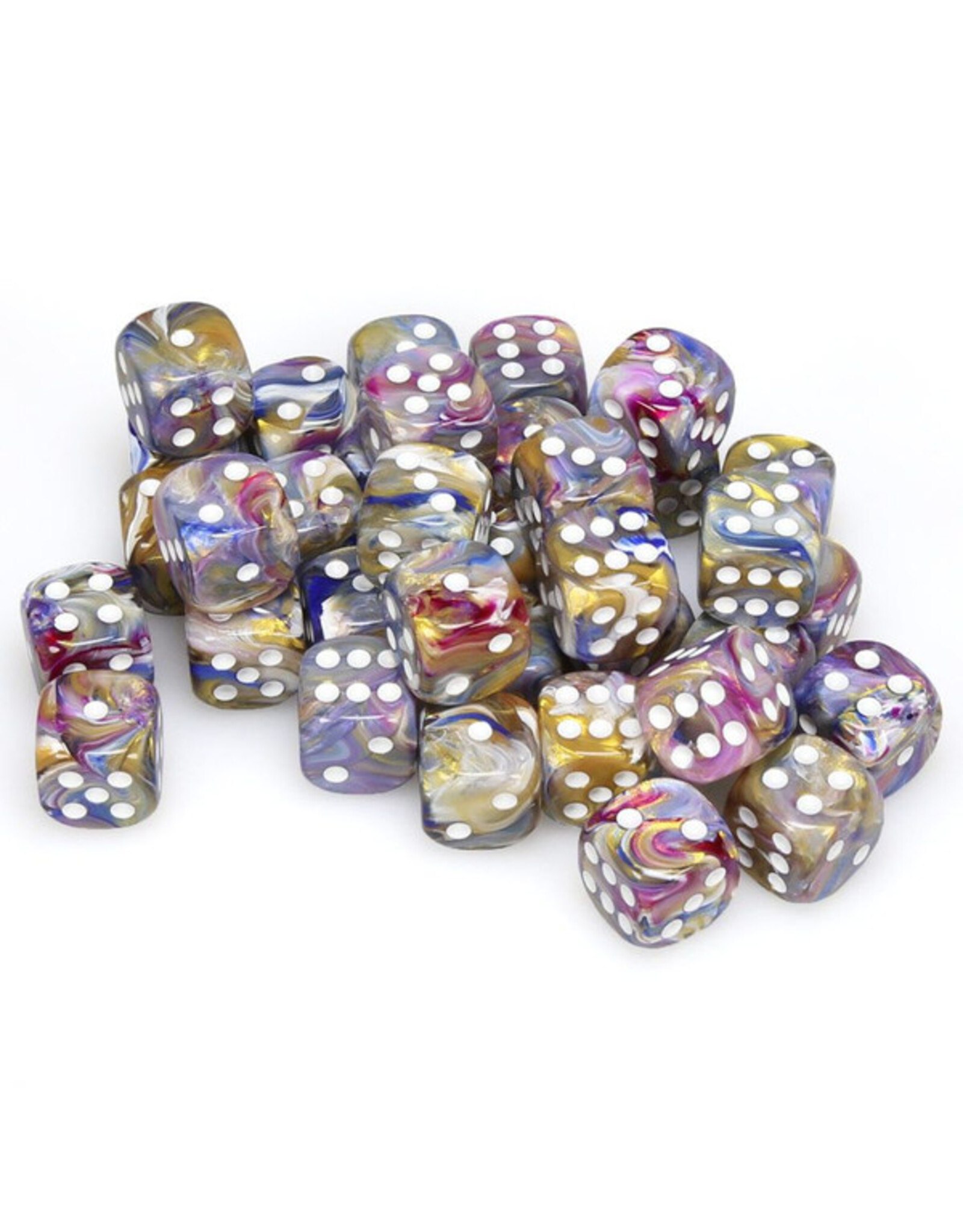 Chessex d6 Cube 12mm Festive Carousel with White (36)