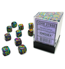 Chessex d6 Cube 12mm Festive Mosaic with Yellow (36)