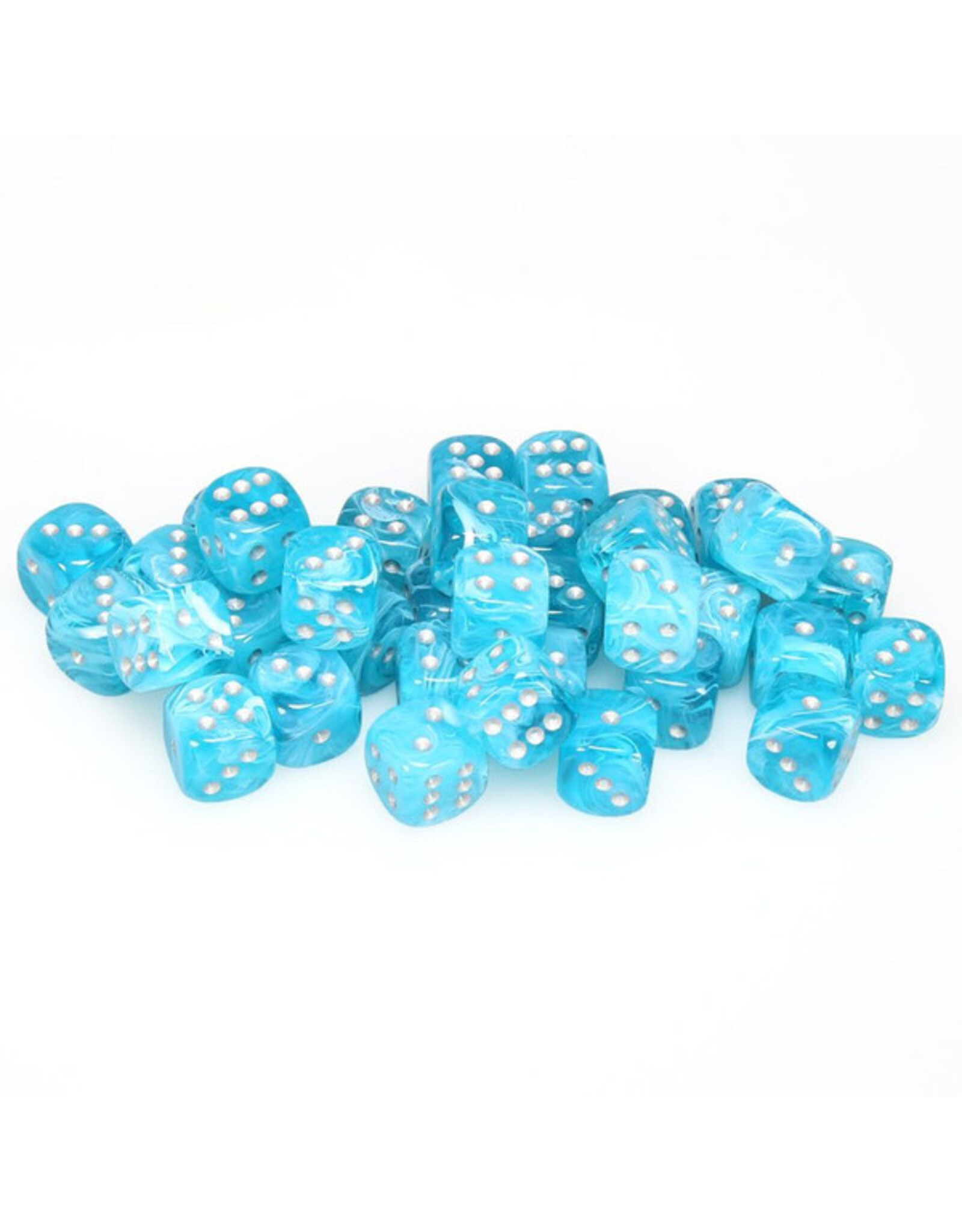 Chessex d6 Cube 12mm Cirrus Aqua with Silver (36)