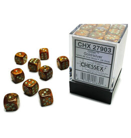 Chessex Glitter 12mm D6 Gold/Silver (36)