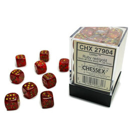 Chessex d6 Cube 12mm Glitter Ruby with Gold (36)