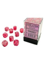 Chessex d6 Cube 12mm Ghostly Glow Pink with Silver (36)
