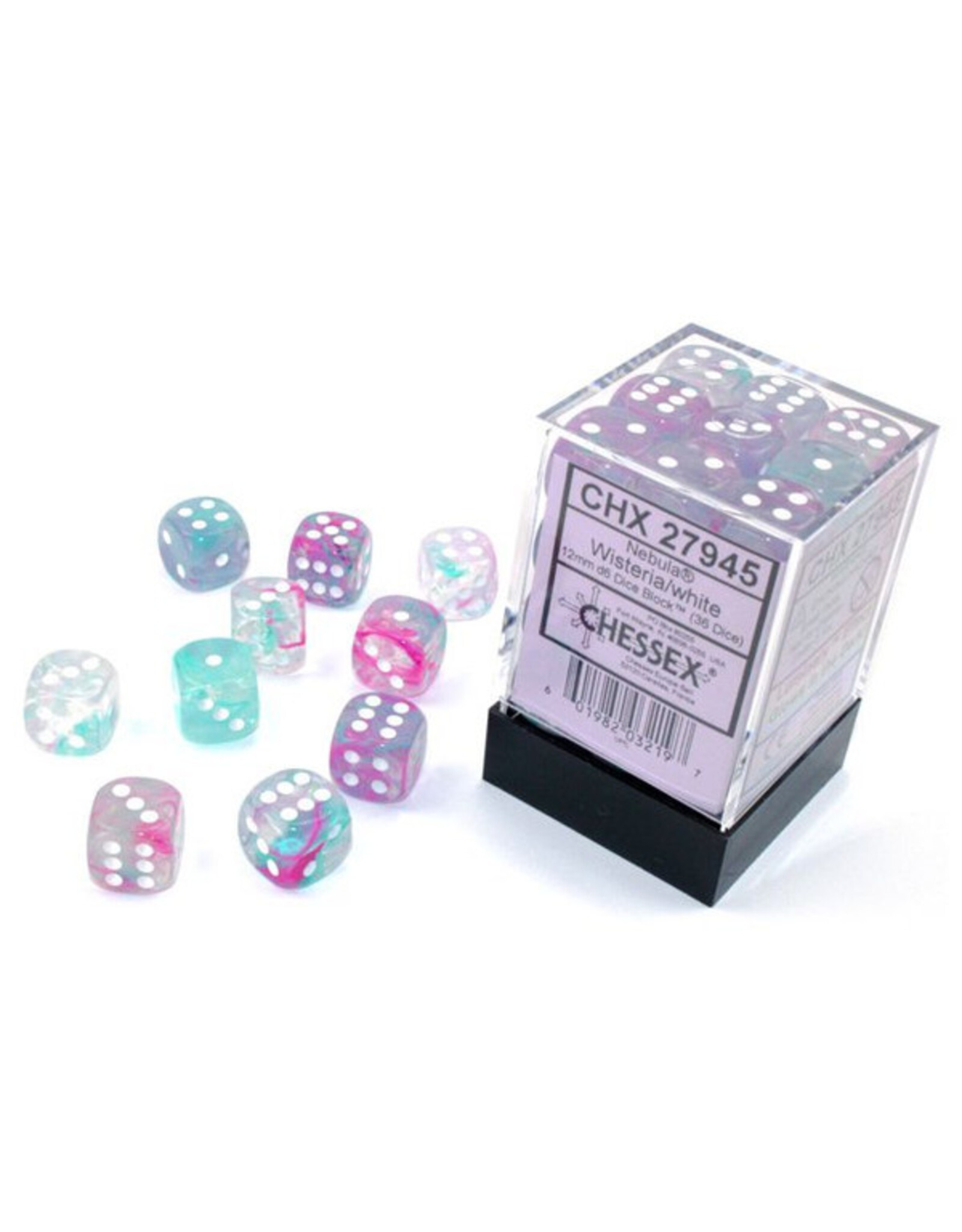 Chessex d6 Cube 12mm Luminary Nebula Wisteria with White (36)