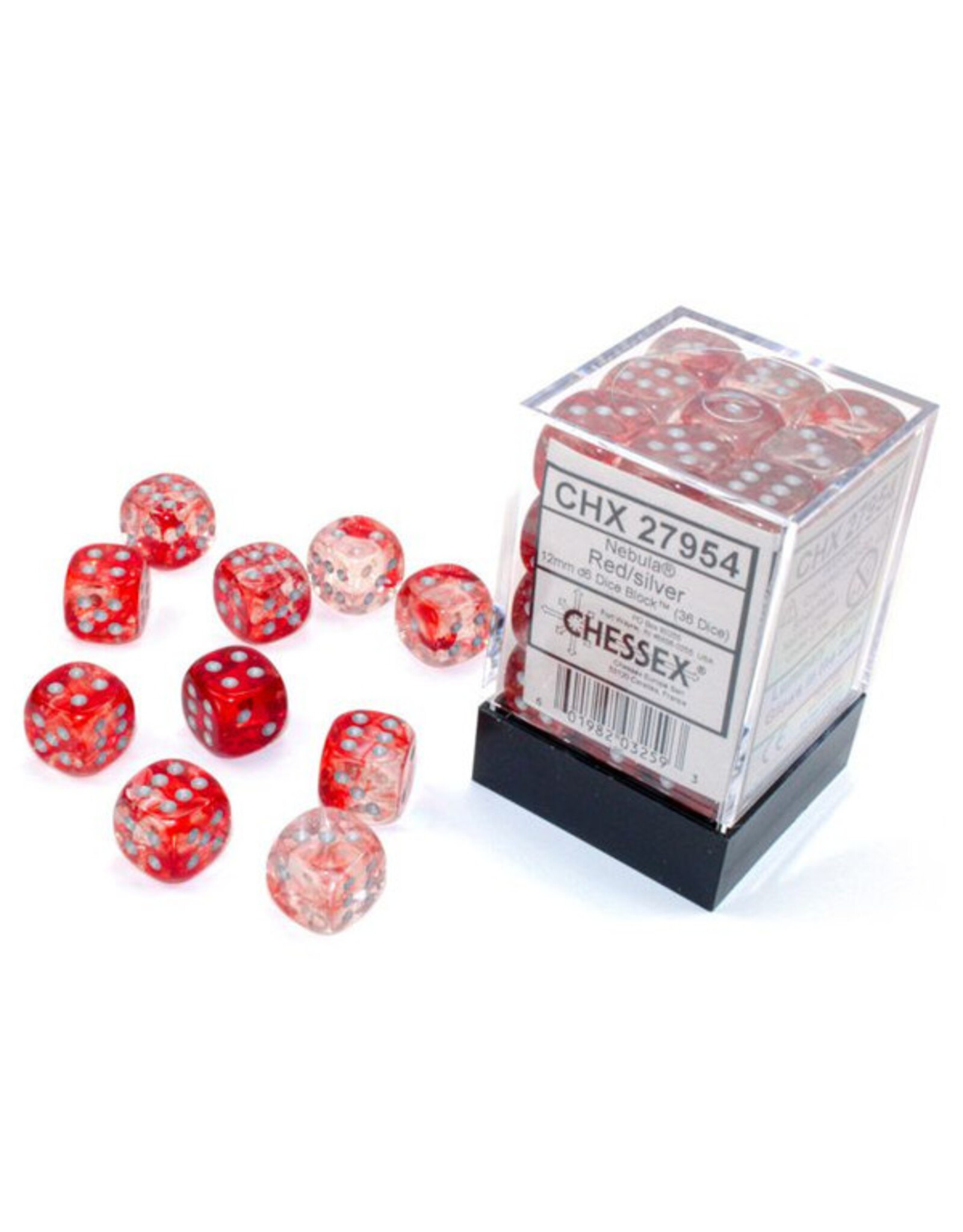 Chessex d6 Cube 12mm Luminary Nebula Red with Silver (36)