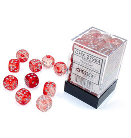 Chessex d6 Cube 12mm Luminary Nebula Red with Silver (36)