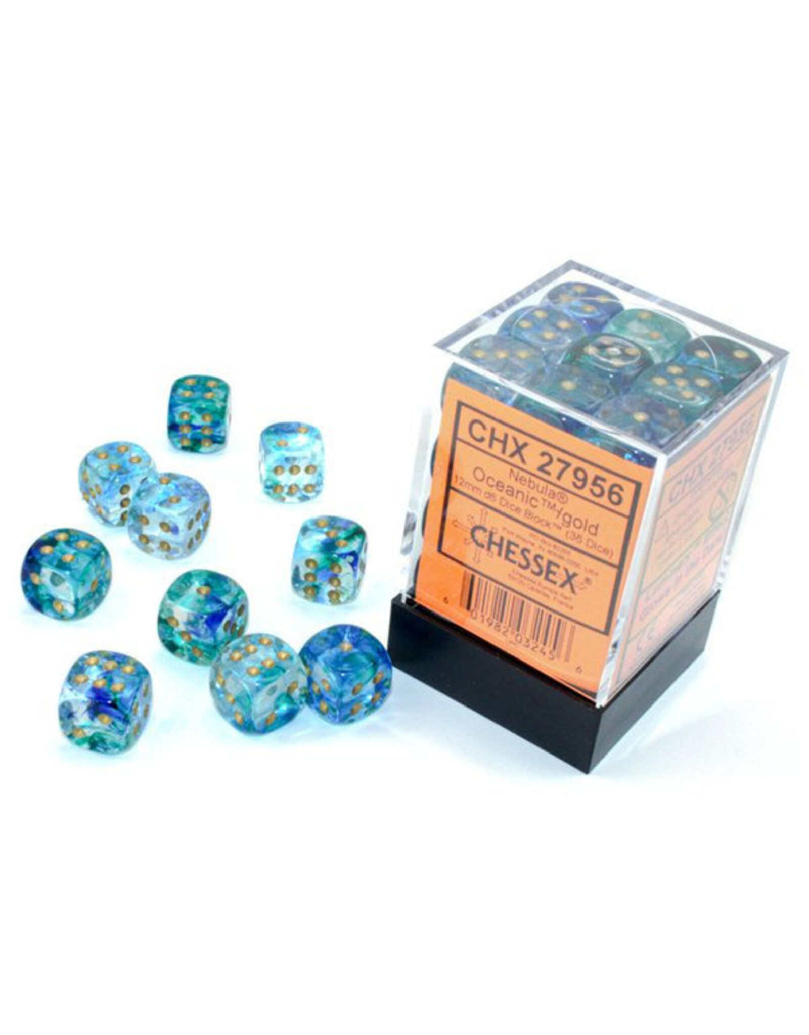 Chessex d6 Cube 12mm Luminary Nebula Oceanic with Gold (36)