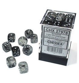 Chessex d6 Cube 12mm Borealis Luminary Light Smoke with Silver (36)