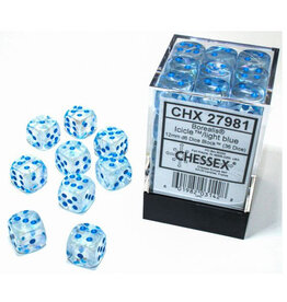 Chessex d6 Cube 12mm Borealis Luminary Icicle with Light Blue (36)