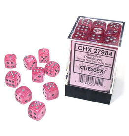 Chessex d6 Cube 12mm Borealis Luminary Pink with Silver (36)