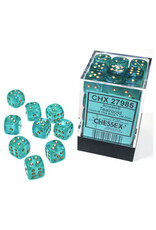 Chessex d6 Cube 12mm Borealis Luminary Teal with Gold (36)
