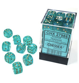 Chessex d6 Cube 12mm Borealis Luminary Teal with Gold (36)