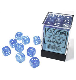 Chessex d6 Cube 12mm Borealis Luminary Sky Blue with White (36)