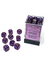 Chessex d6 Cube 12mm Borealis Luminary Royal Purple with Gold (36)