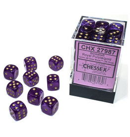 Chessex d6 Cube 12mm Borealis Luminary Royal Purple with Gold (36)