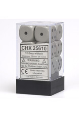 Chessex d6 Cube 16mm Opaque Grey with White (12)