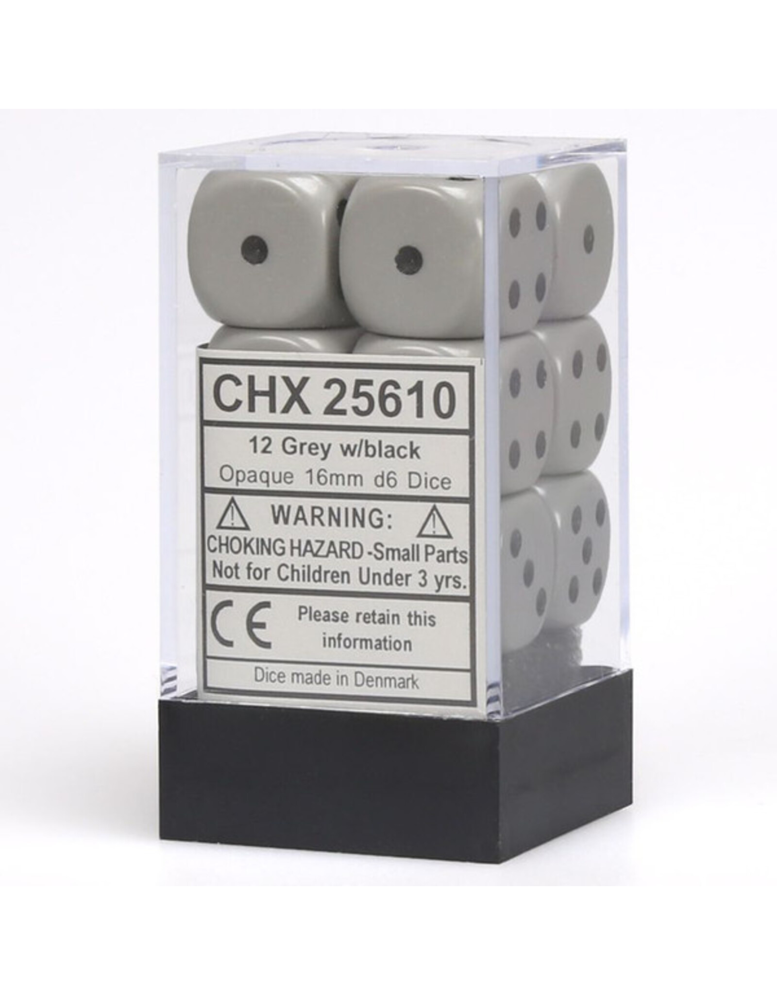 Chessex d6 Cube 16mm Opaque Grey with White (12)