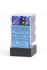 Chessex d6 Cube 16mm Gemini Black and Blue with Gold (12)