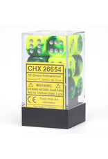 Chessex d6 Cube 16mm Gemini Green and Yellow with Silver (12)