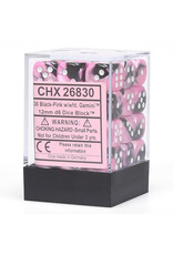 Chessex d6 Cube 12mm Gemini Black and Pink with White (36)