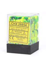 Chessex d6 Cube 12mm Gemini Green and Yellow with Silver (36)