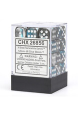 Chessex d6 Cube 12mm Gemini Steel and Teal with White (36)