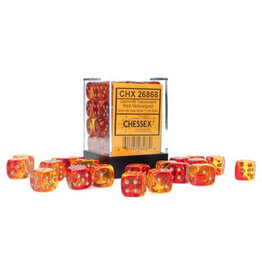 Chessex d6 Cube 12mm Gemini Translucent Red-Yellow with Gold (36)